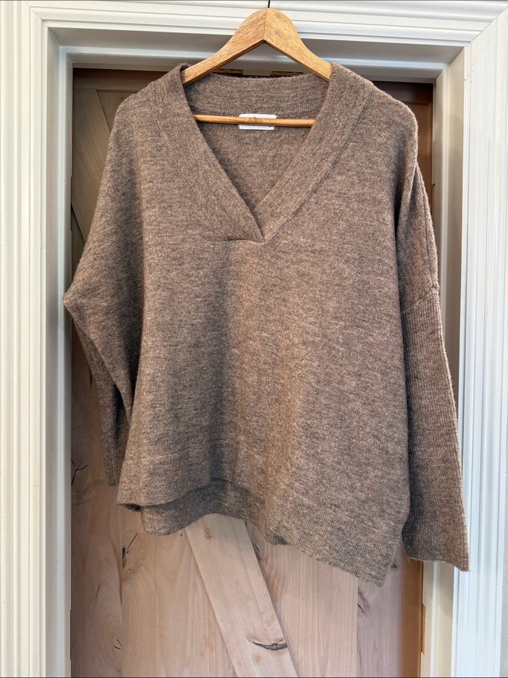 Carly Jean Los Angeles V-Neck Oversized Sweater in Taupe